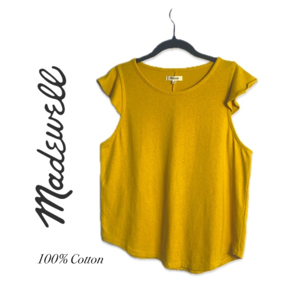 NWT Madewell Ruffle Sleeve Tank Top Sz L Mustard Yellow Earthy Neutral Gold